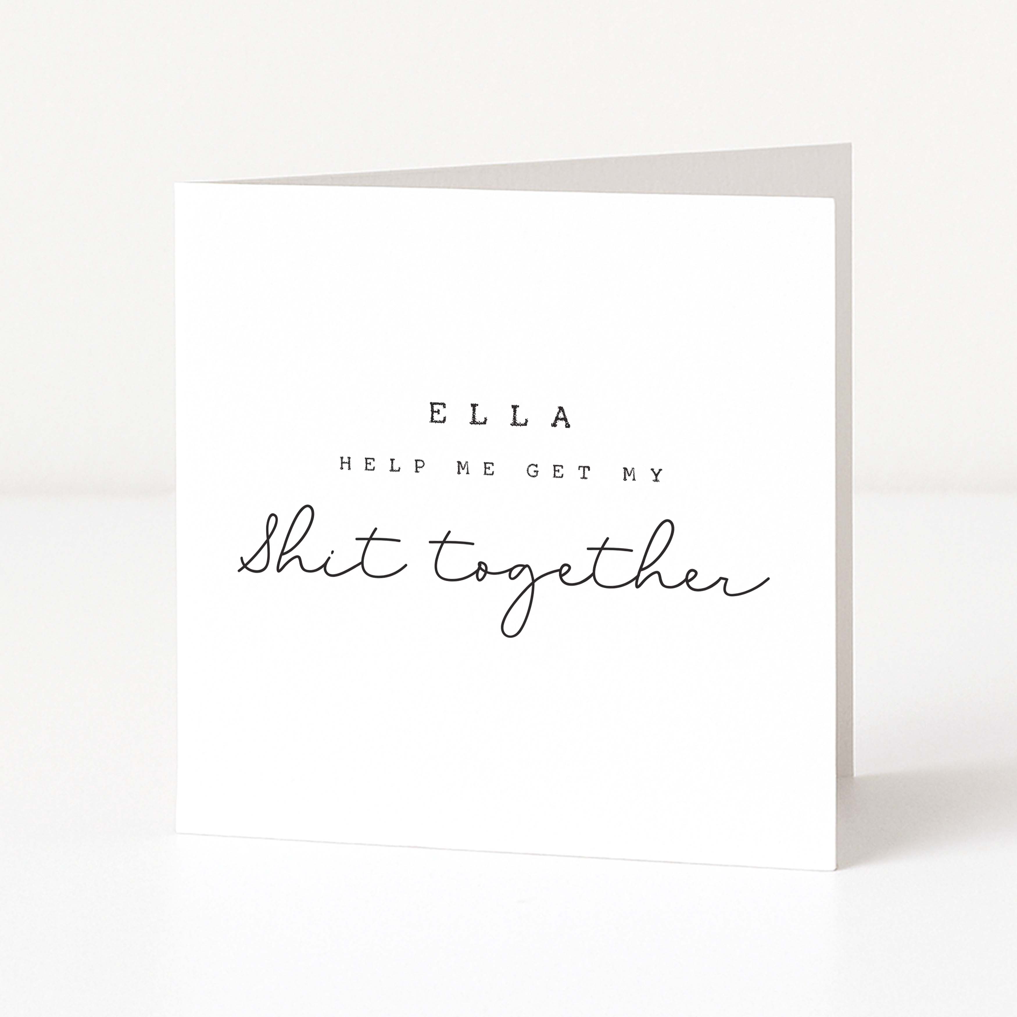 White card with black text on a white background