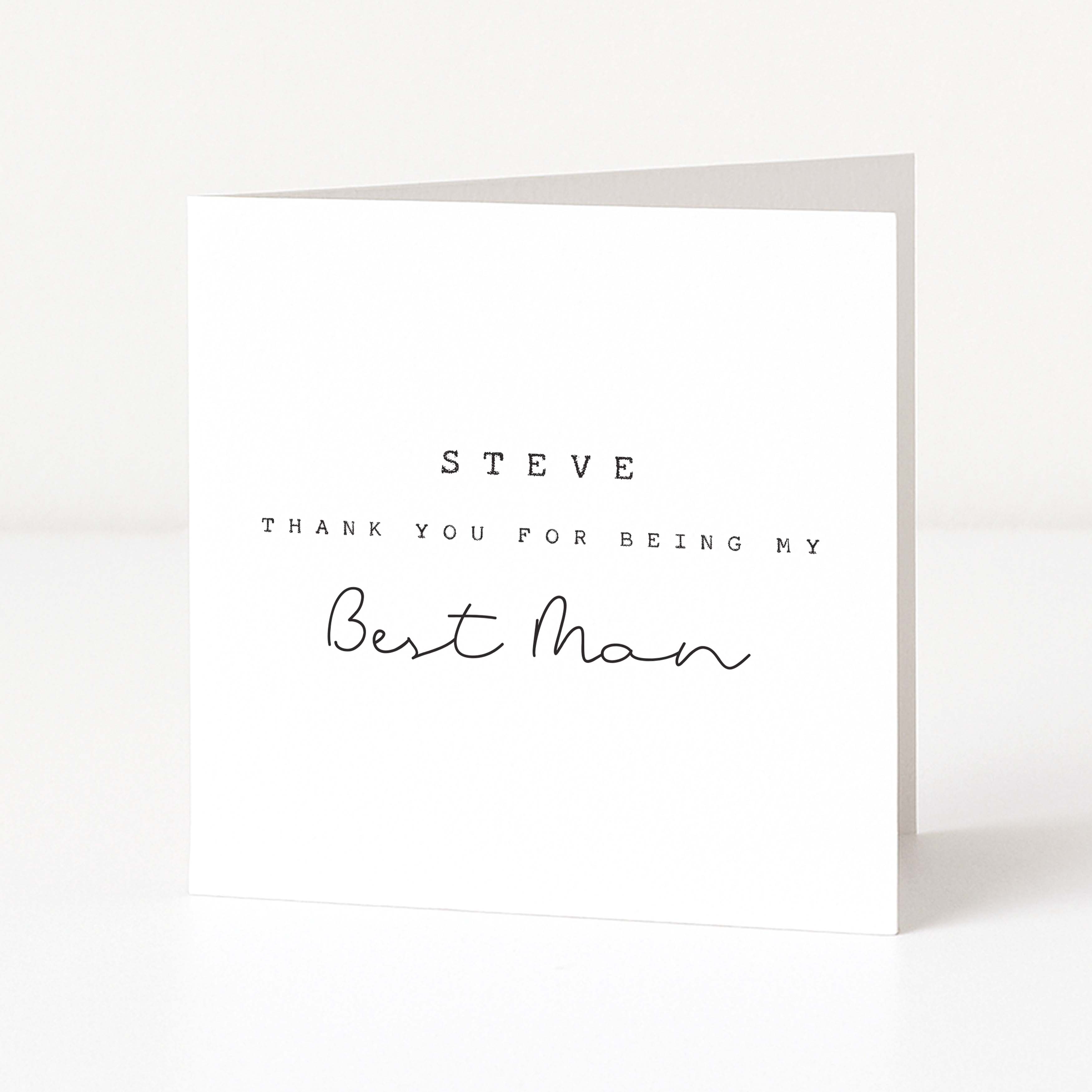 Greeting card with 'Thank you for being my Best Man' text on a white background