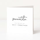 Greeting card with 'samantha' and 'Help me get my shit together' text on a white background