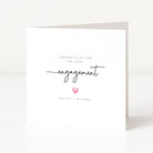 Engagement card with 'Congratulations on your engagement' text and a heart symbol on a white background.