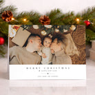 Christmas card with a family photo and festive background