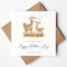 Mother's Day card with llamas and a brown envelope on a white background