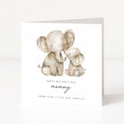 Greeting card with two elephants and 'Happy Mother's Day' text on a white background