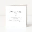 engagement card with mr and mrs and silver heart. on a white background