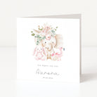 baby girl card with floral elephant on white background