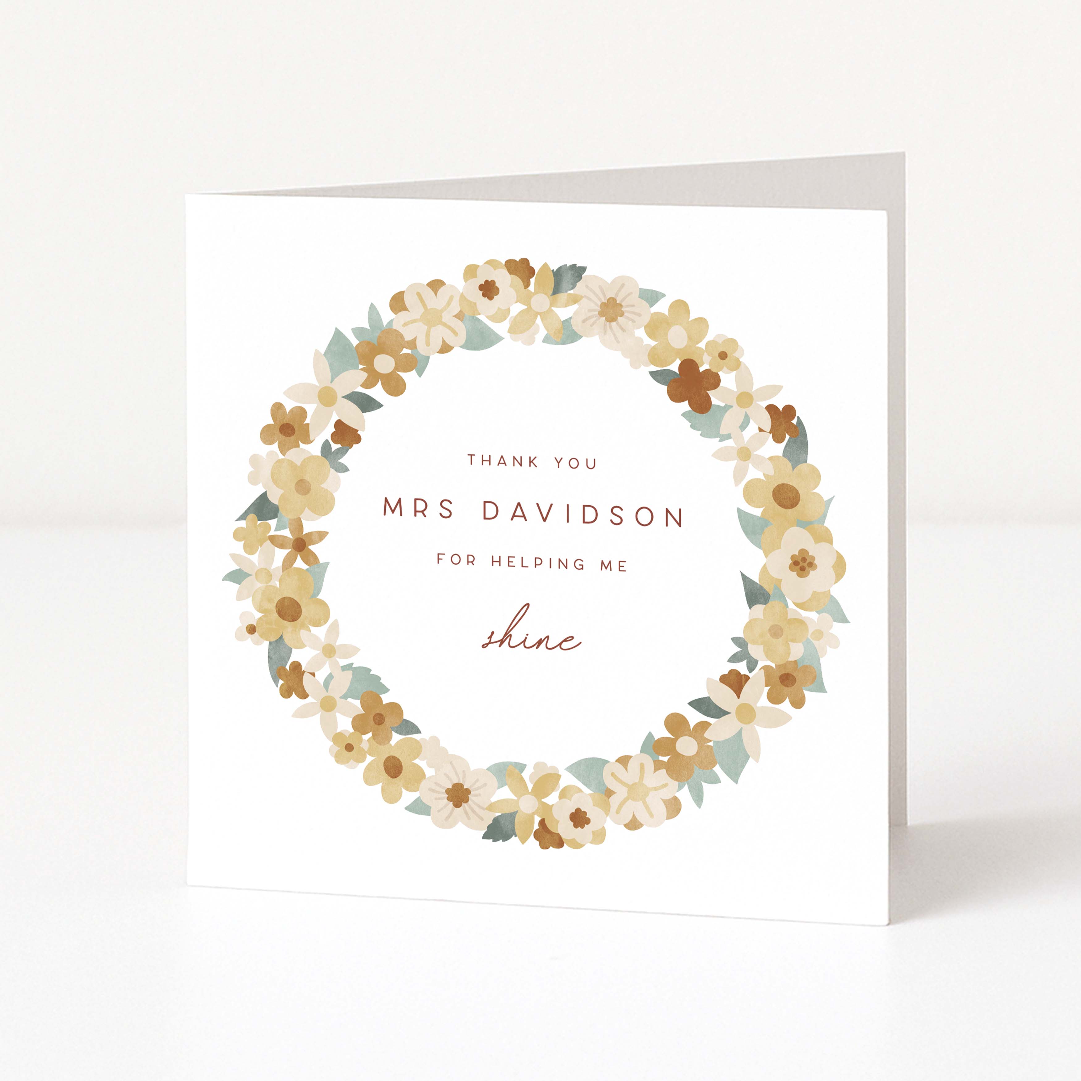 Greeting card with floral design and text on a white background