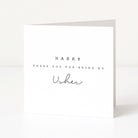 Greeting card with 'THANK YOU FOR BEING MY Usher' text on a white background