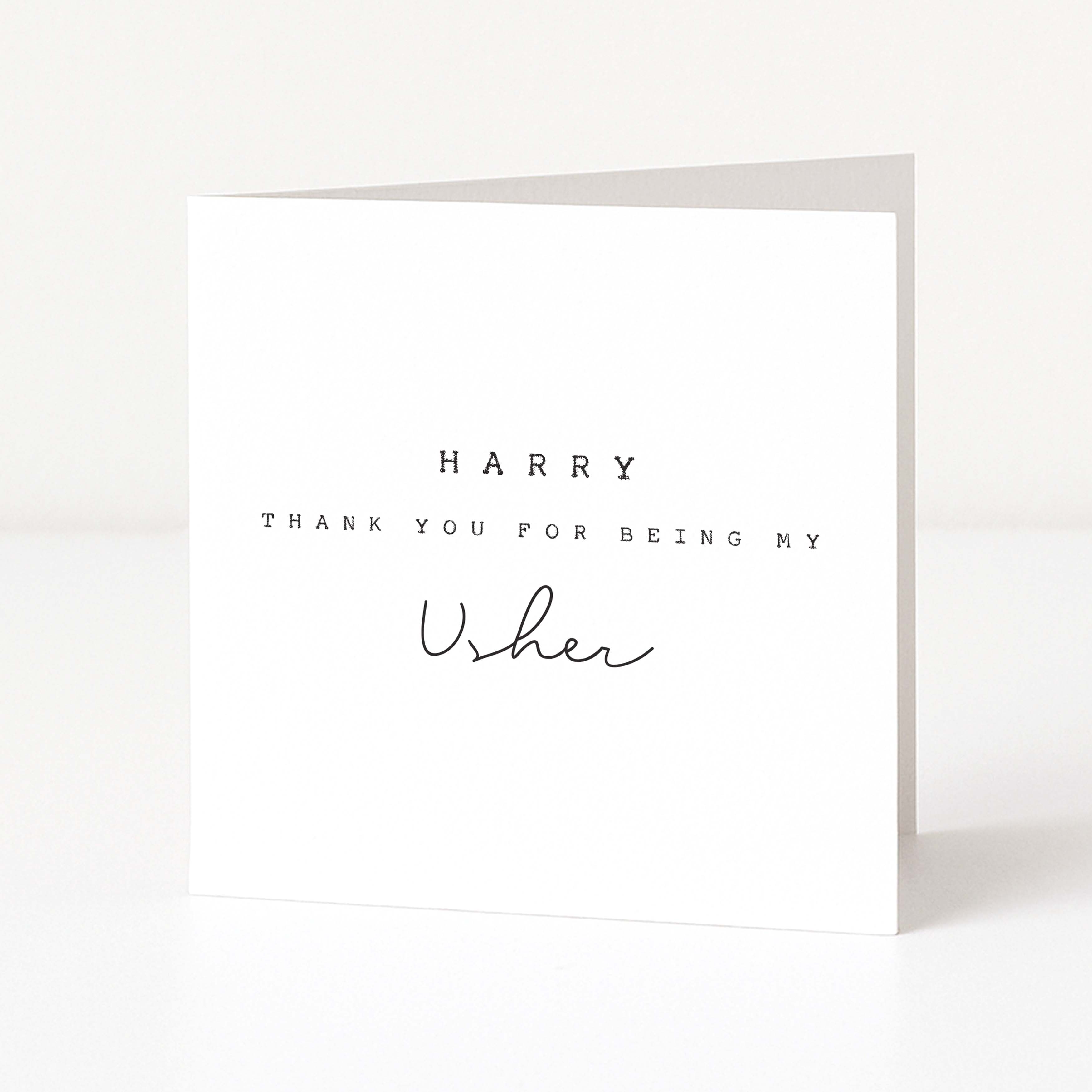 Greeting card with 'THANK YOU FOR BEING MY Usher' text on a white background