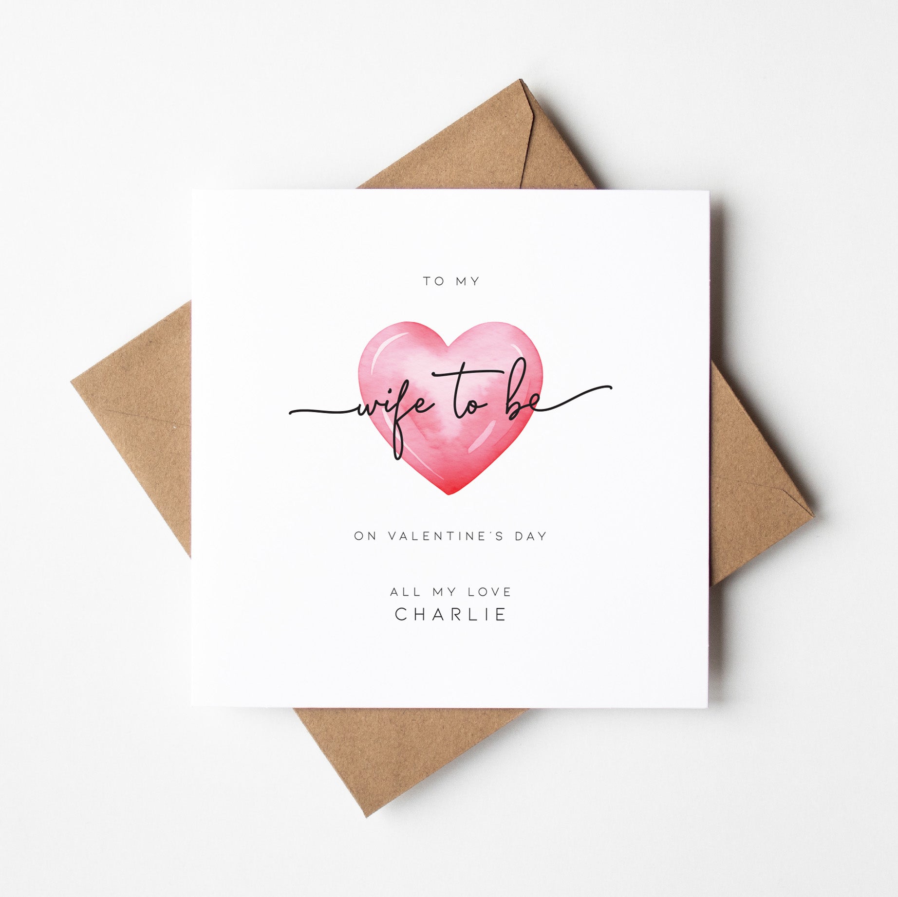 Valentine's Day card for 'wife to be' with a pink heart on a white background