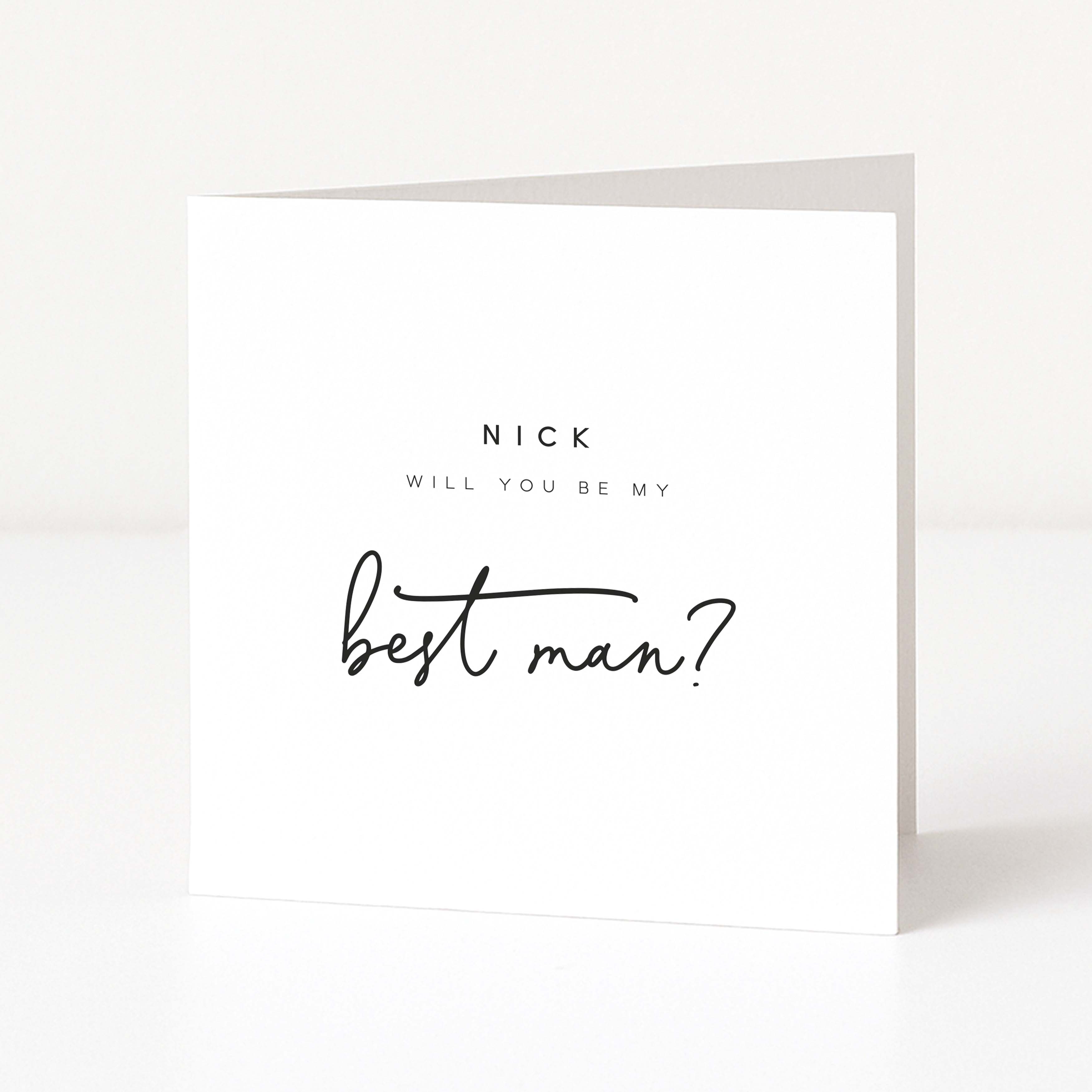 Greeting card asking 'Will you be my best man?' on a white background