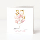 Birthday card with balloons and 'Happy 30th Birthday Annabelle' text on a white background