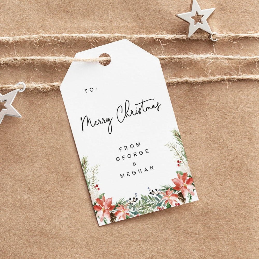 Personalised Christmas Gift Tag Pack - Poinsettia (CGT007)