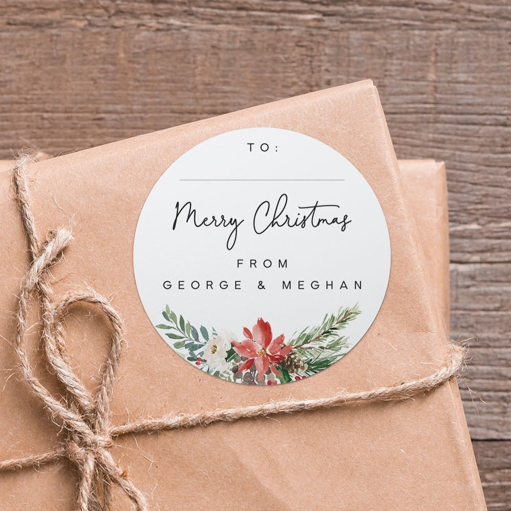 Personalised Christmas Sticker - Poinsettia