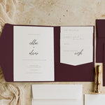 Modern Burgundy Pocketfold Wedding Invitation - Poplar Collection, Elle Bee Design