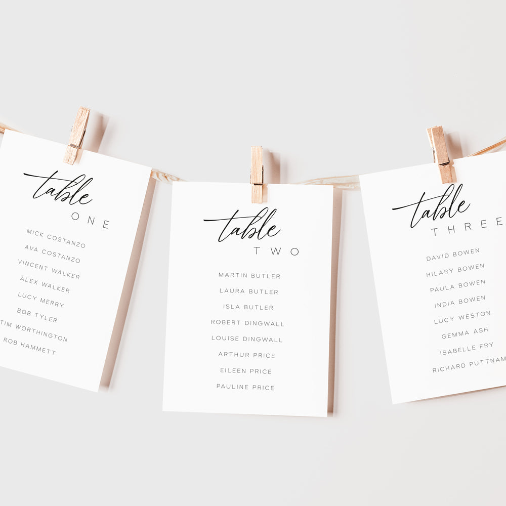 Modern Script Wedding Table Plan Cards - Poplar Collection, Elle Bee Design