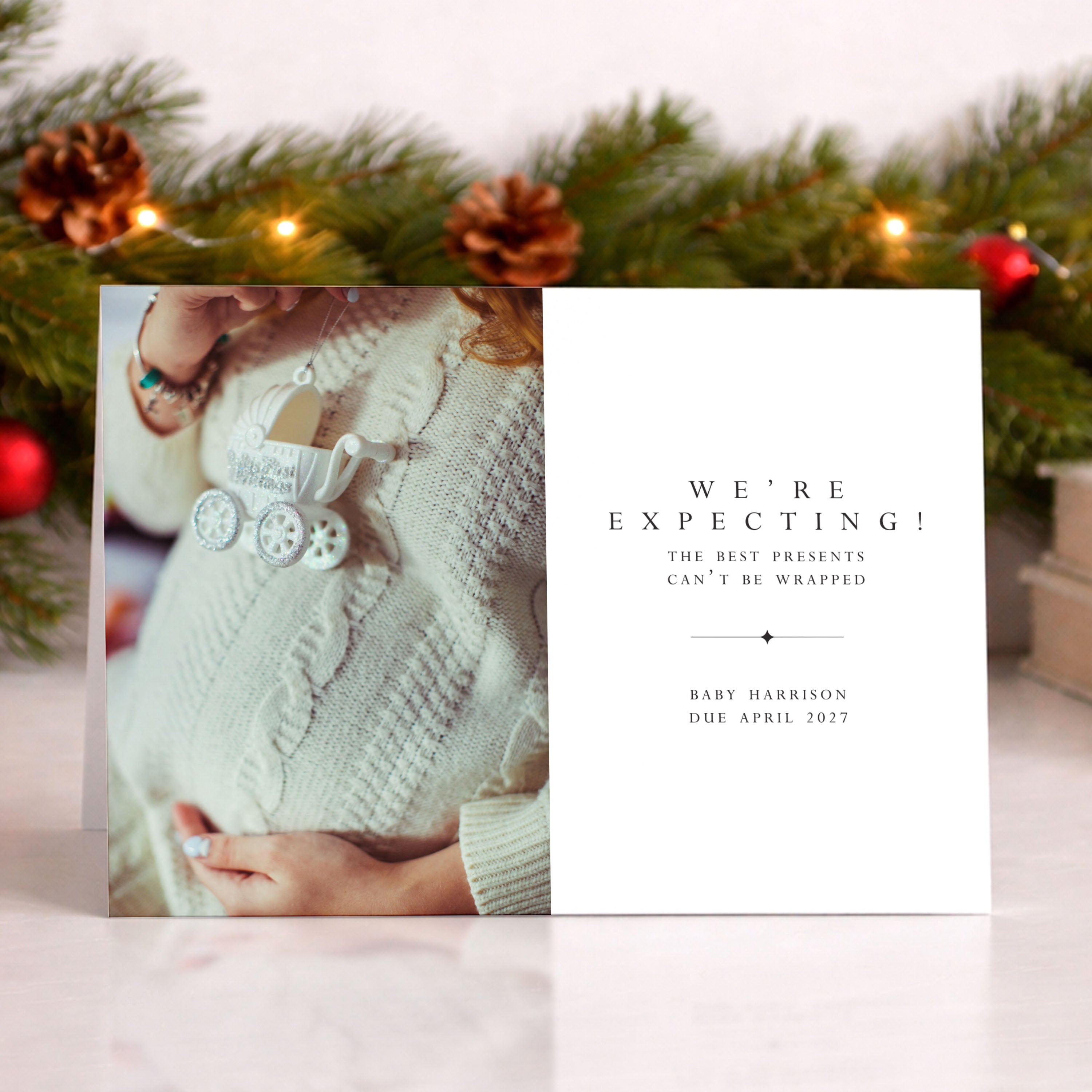 Expectation card with baby shower theme and festive background