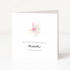 Greeting card with floral design and 'Mum' on Mother's Day text on a white background