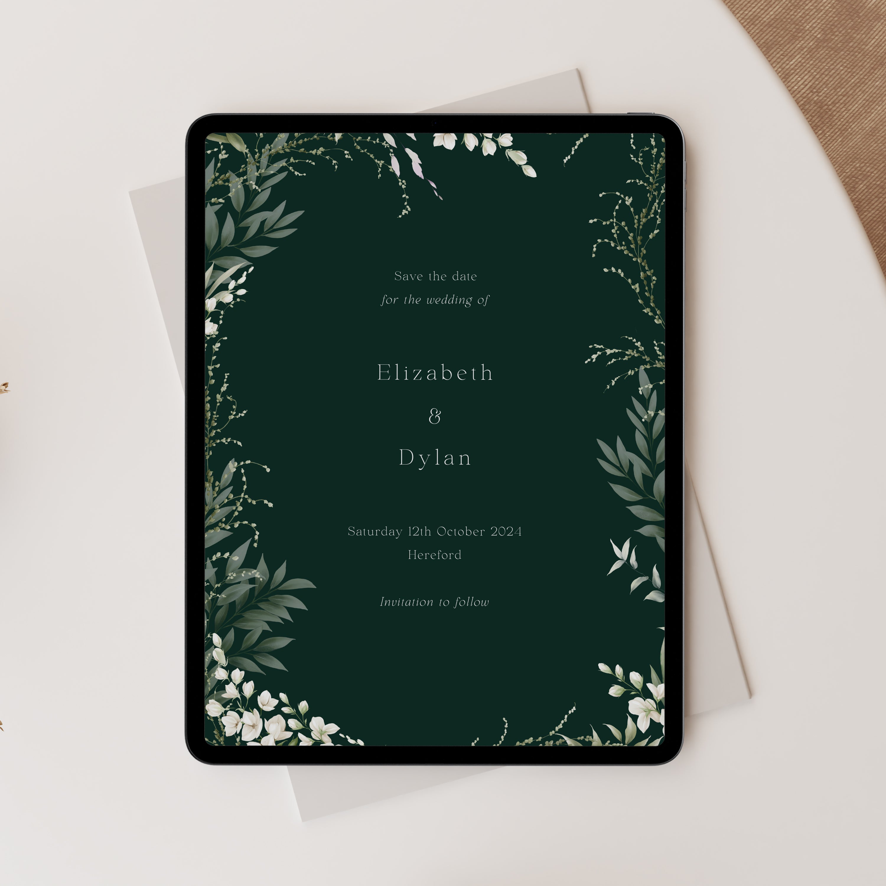 Greenery and Eucalyptus Digital Save the Date in Racing Green - Richmond Collection