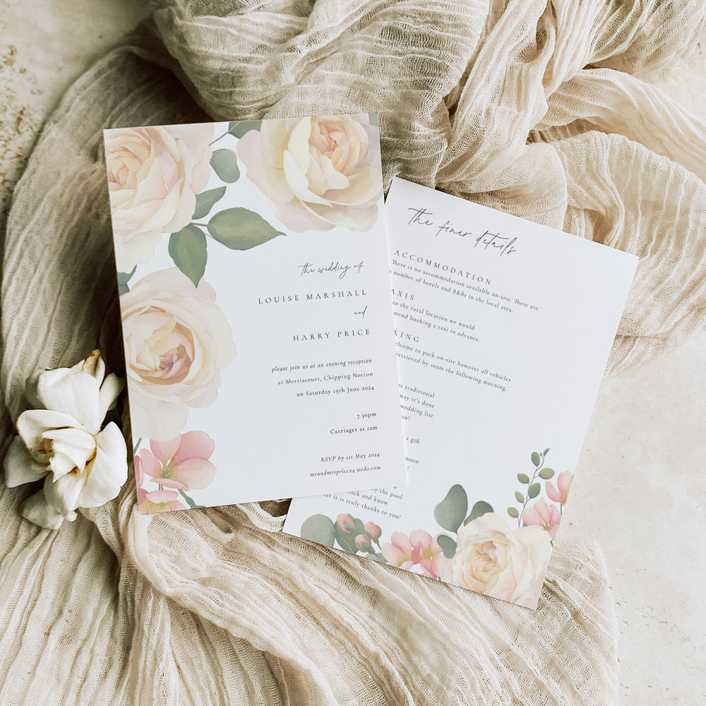 Rose Floral Evening Wedding Invitation - Royal Oak Collection, Elle Bee Design