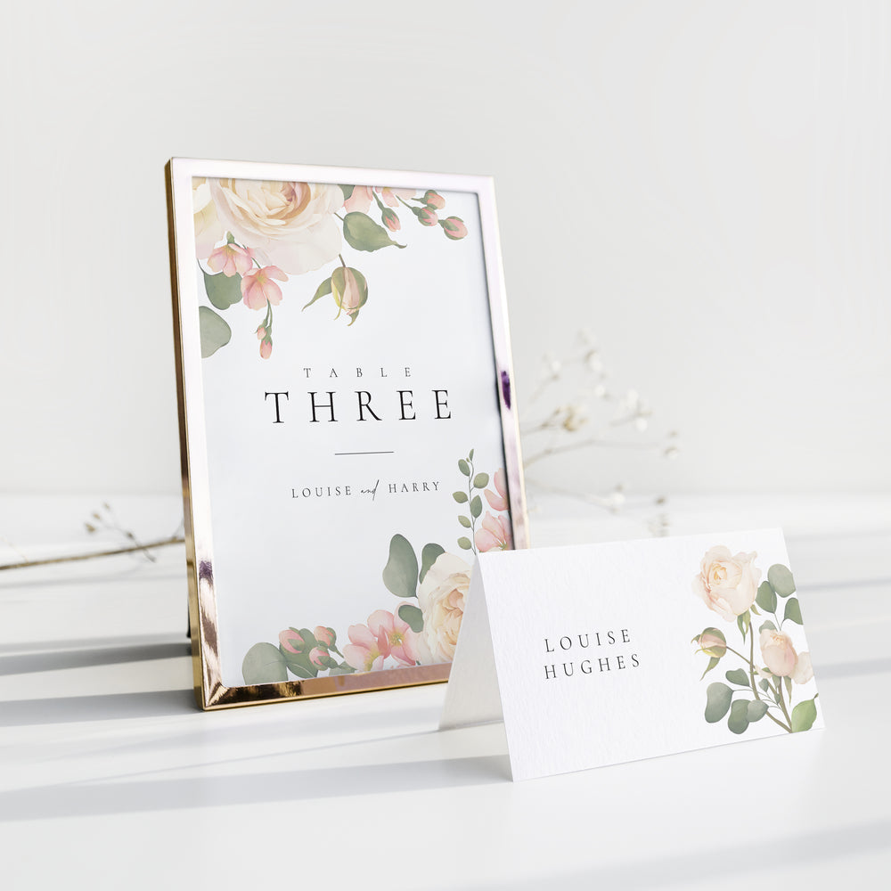 Floral Rose Wedding Table Number - Royal Oak Collection, Elle Bee Design