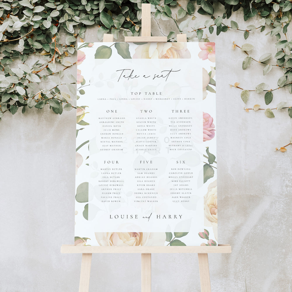 Rose Floral Wedding Seating Plan - Royal Oak Collection, Elle Bee Design