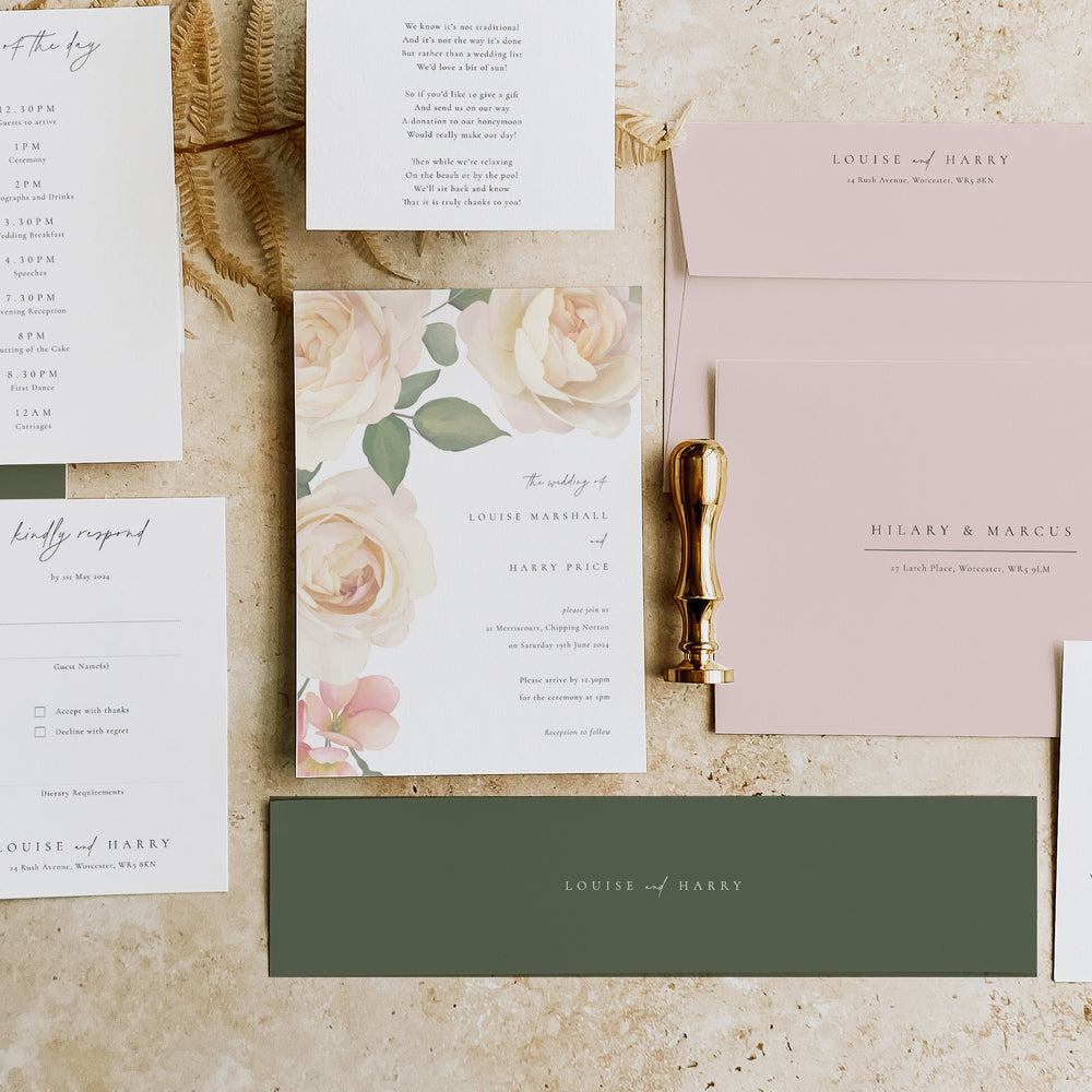 White Rose Wedding Invitation Suite - Royal Oak Collection, Elle Bee Design