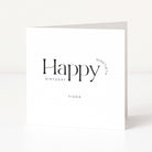 White 90th birthday card with black personalised text on a white background