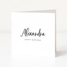 Greeting card with 'Alexandra' and 'Happy Birthday' text on a white background