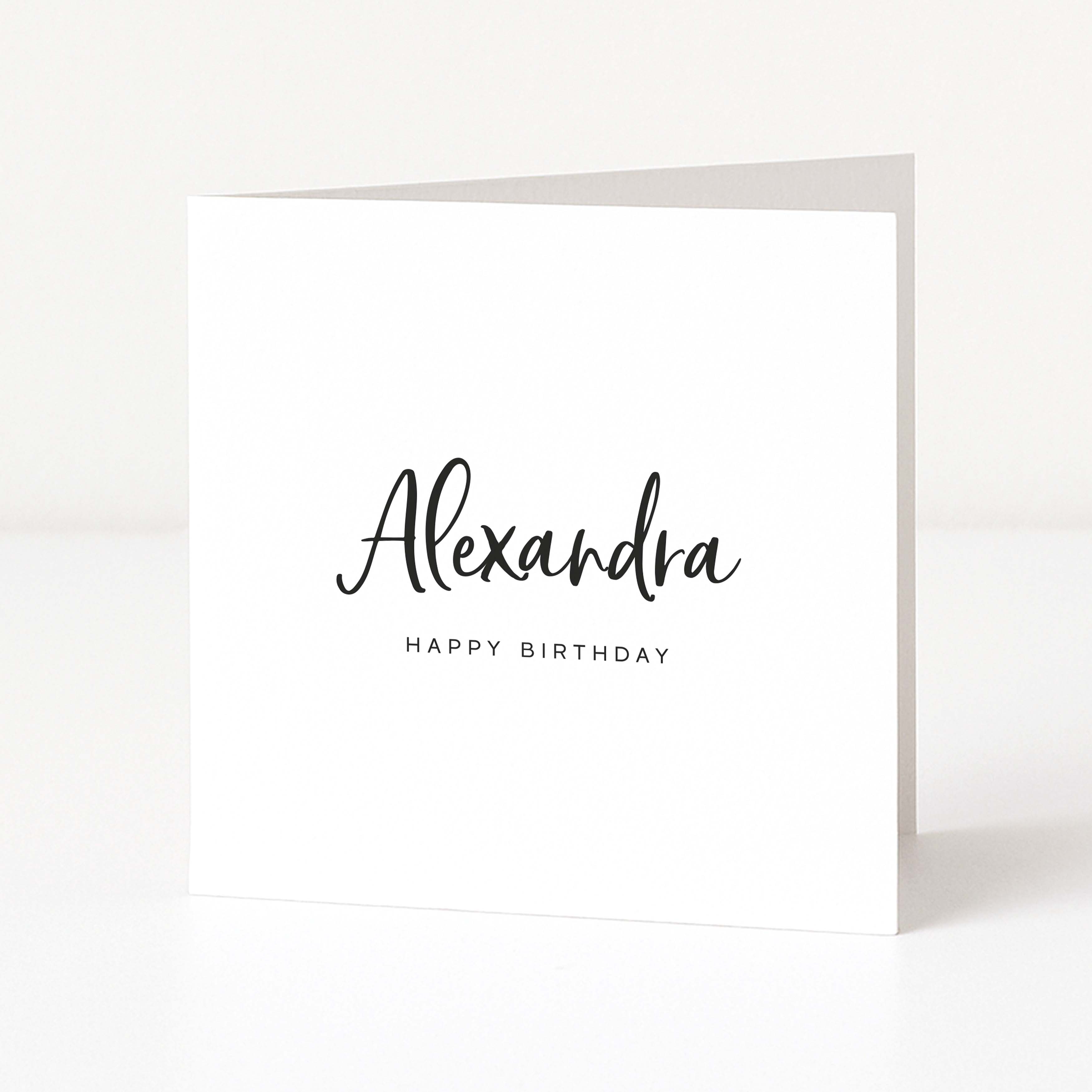 Greeting card with 'Alexandra' and 'Happy Birthday' text on a white background