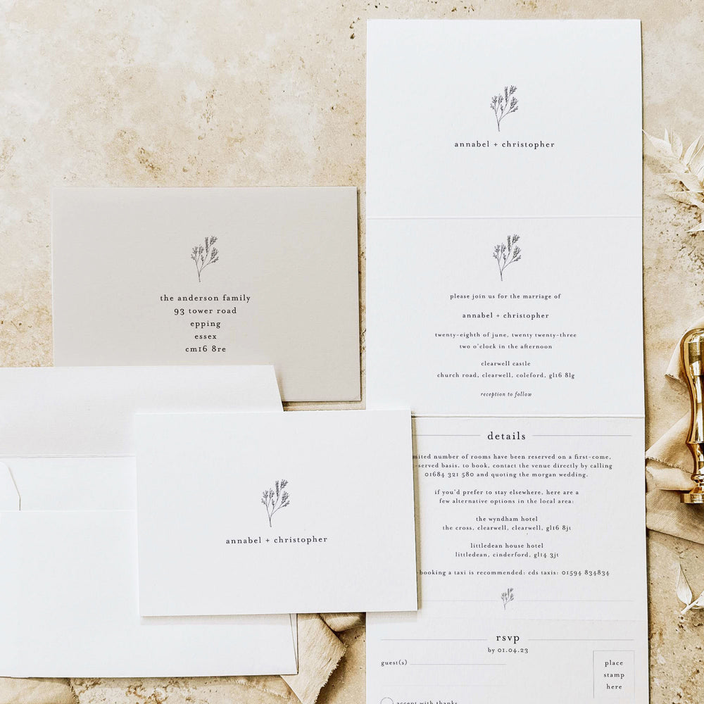 Stylish Foliage Concertina Wedding Invite - Shoreditch Collection, Elle Bee Design