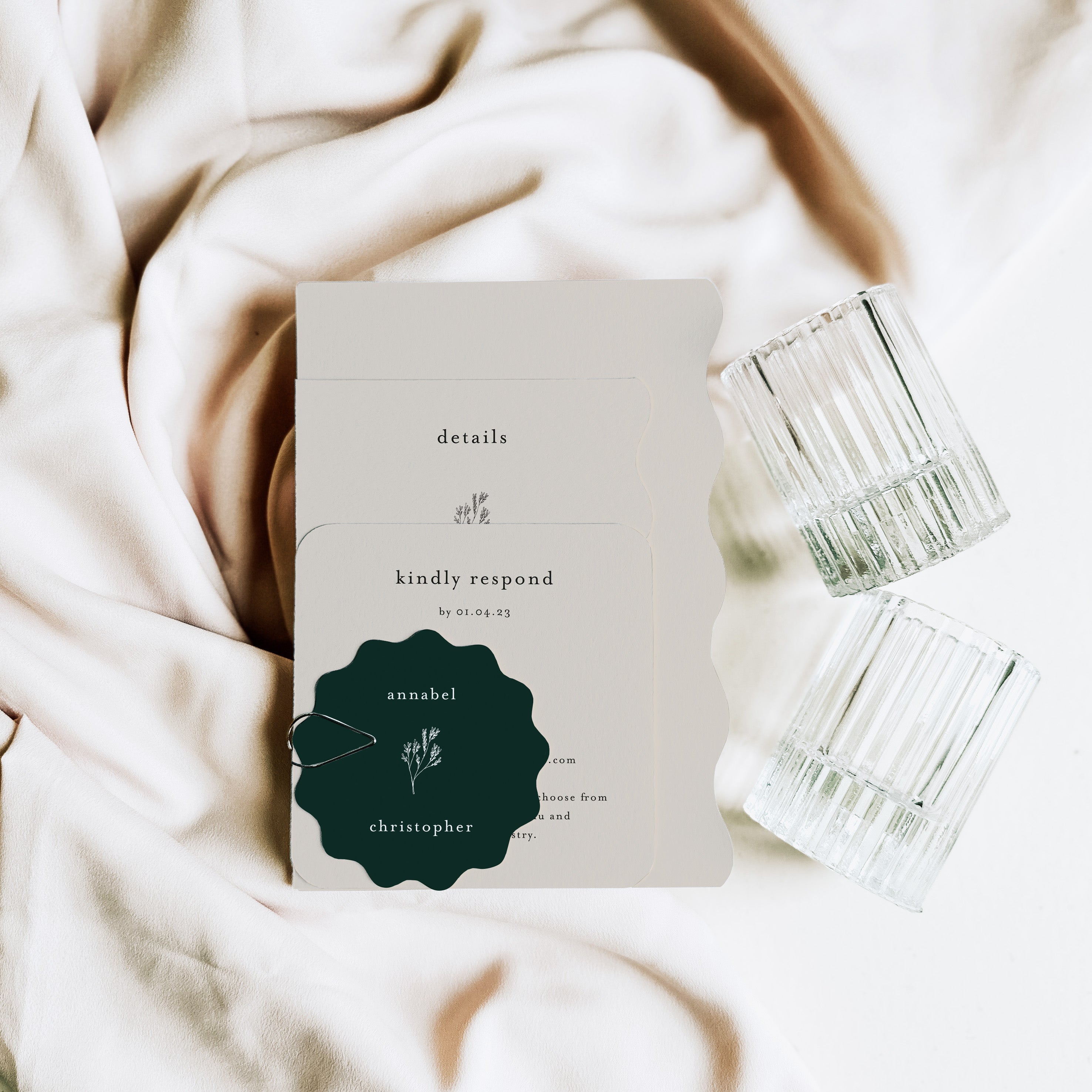 Vintage Botanical Shaped Wedding Invitation Suite - Shoreditch Collection, Elle Bee Design