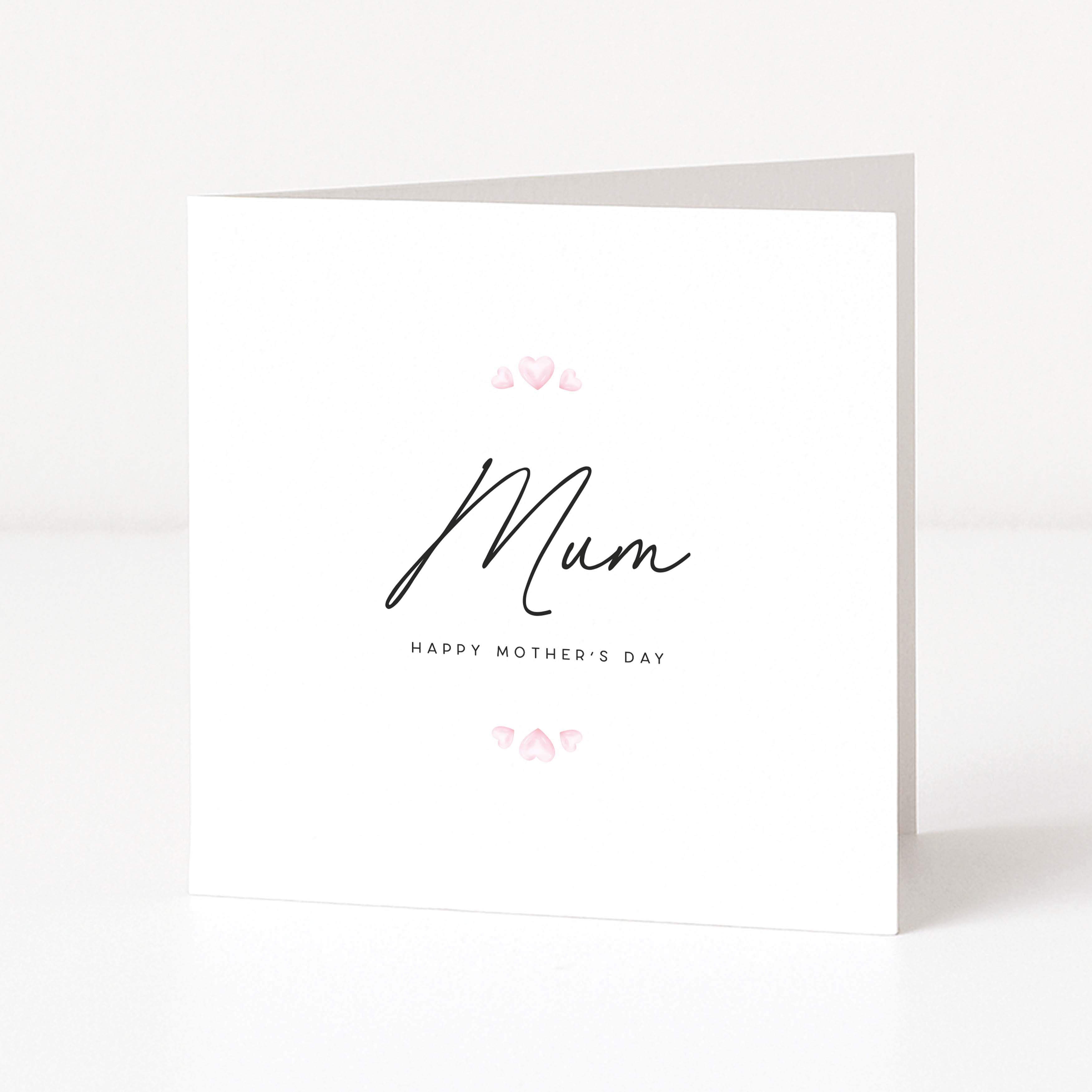 Greeting card with 'Mum' and 'Happy Mother's Day' text on a white background
