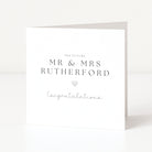 Greeting card with 'The Future Mr & Mrs Rutherford Congratulations' text on a white background