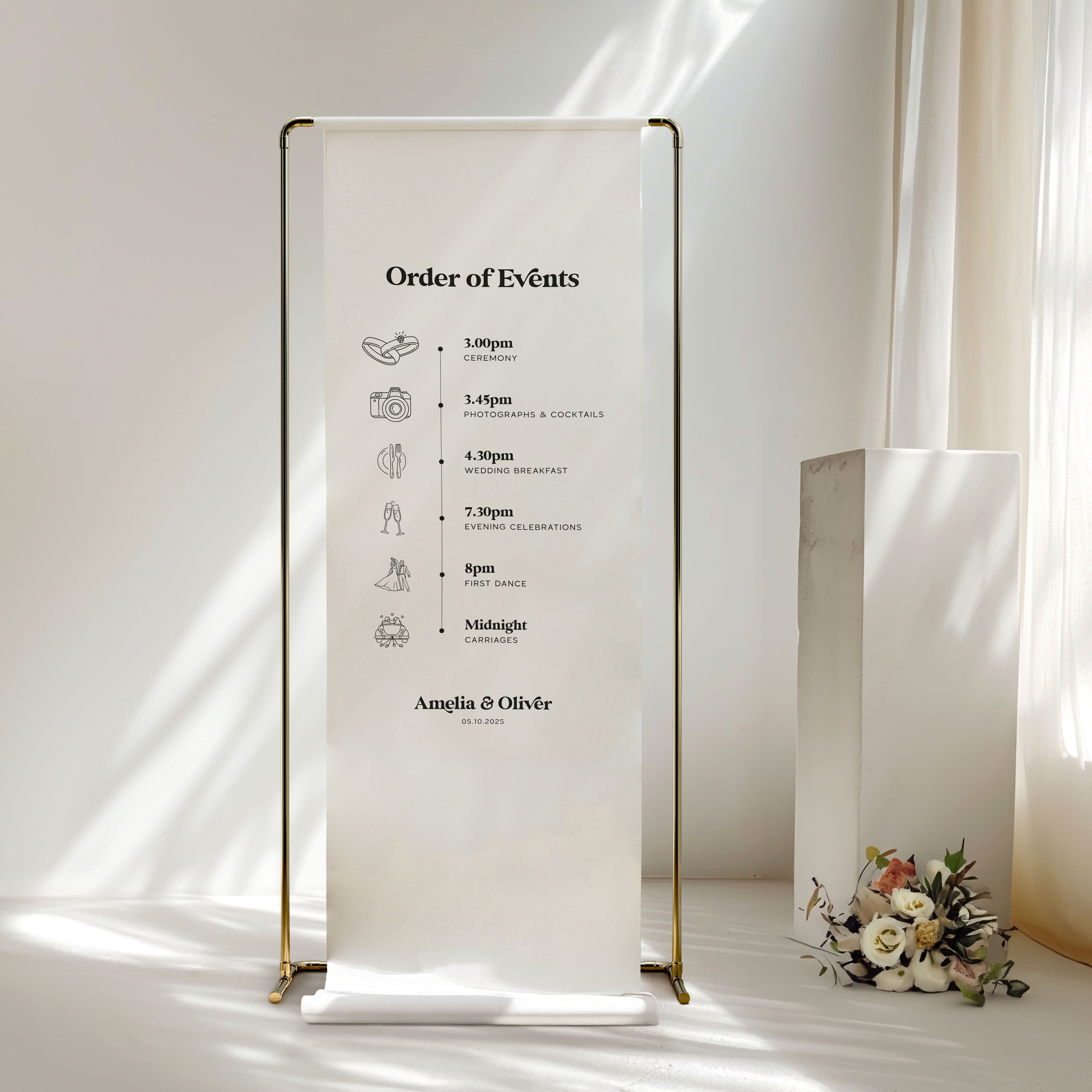 Luxury Cotton-Linen Retro Order of Events Sign for Wedding - Soho Collection, Elle Bee Design