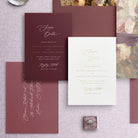 Elegant Gold Foil Pressed Save the Date Card in White Cotton and Burgundy Cardstock - Sophia Collection, Elle Bee Design