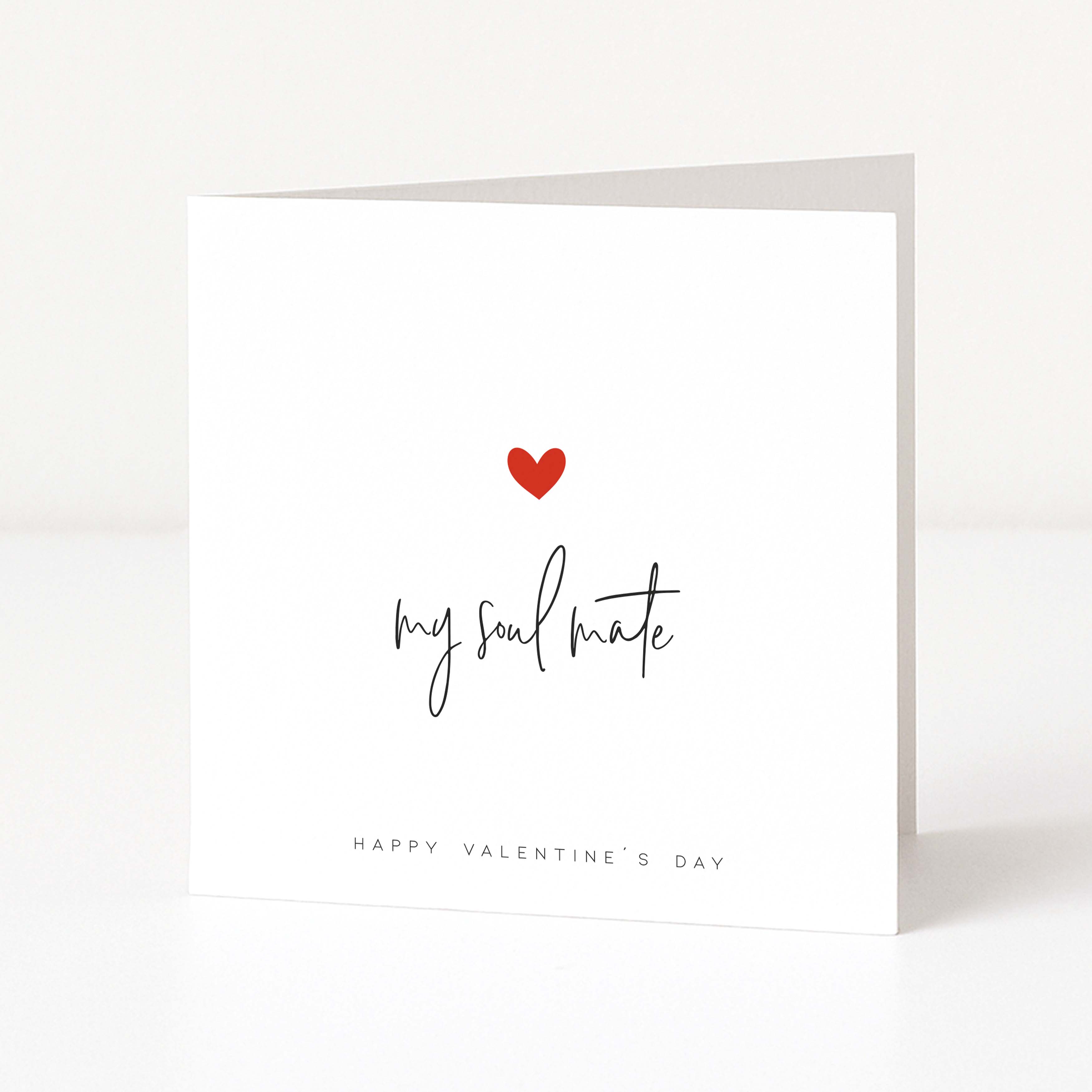 Greeting card with a red heart and 'my soulmate' text on a white background