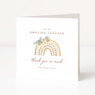 Greeting card with rainbow design and text for an amazing teacher on a white background