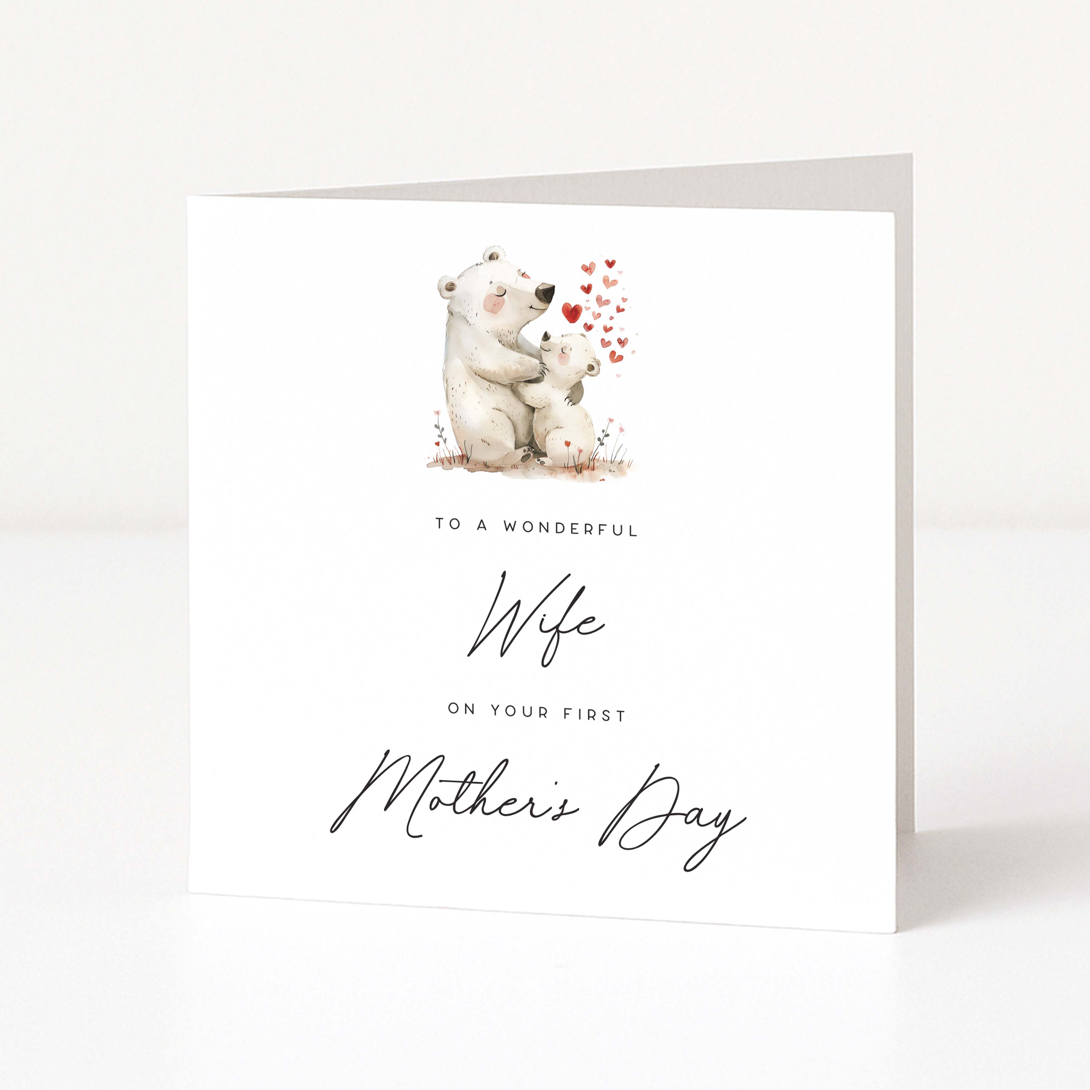 Greeting card with polar bears and text for a wife on her first Mother's Day
