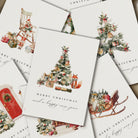 Collection of Christmas-themed greeting cards with festive designs.