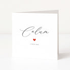 Greeting card with 'Calum' and 'i love you' text on a white background
