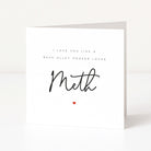 Card with humorous text 'I love you like a back alley hooker loves meth' on a white background