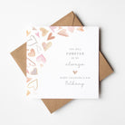 Valentine's Day card with heart designs and personalized message on a white background