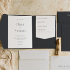 Slate Grey Elegant Pocketfold Wedding Invitation Suite - Victoria Collection, Elle Bee Design