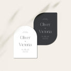 Arched and Shaped Elegant Save the Date Card in White and Slate Grey - Victoria Collection, Elle Bee Design