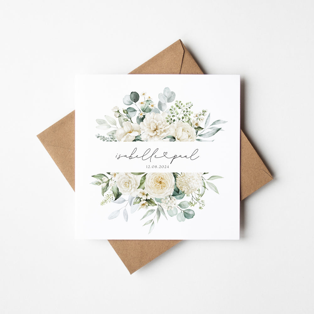 Floral Bouquet Wedding Day Personalised Card