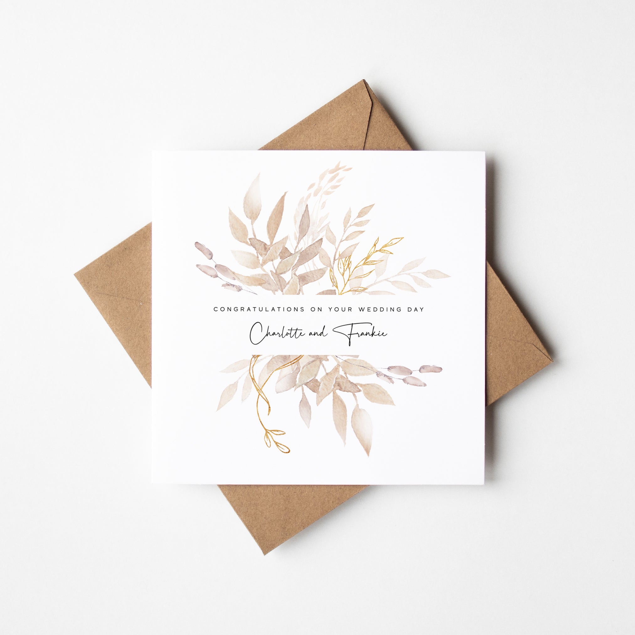 Personalise neutral floral wedding day card for bride and groom - Elle Bee Design