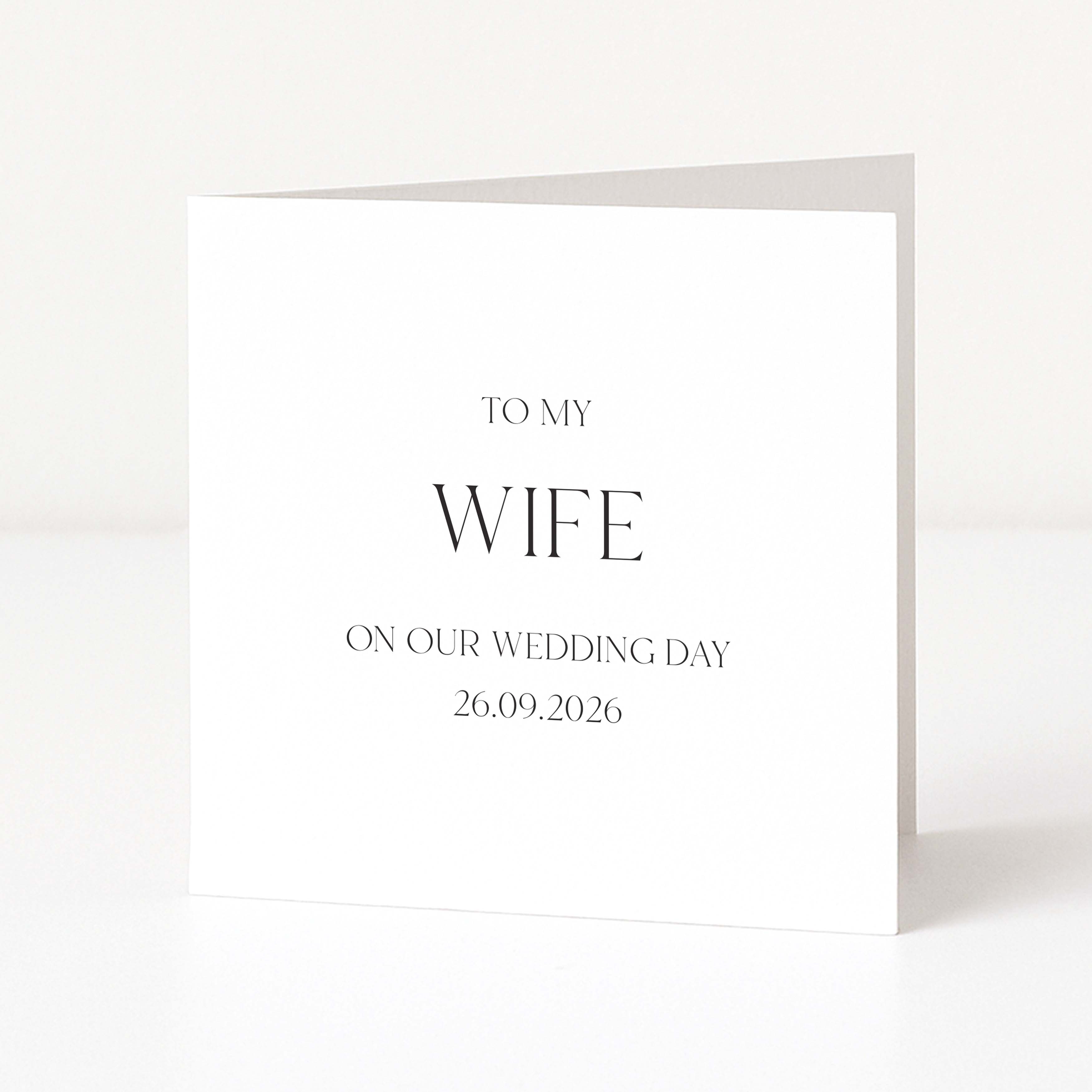 Greeting card with 'To my wife on our wedding day' text on a white background