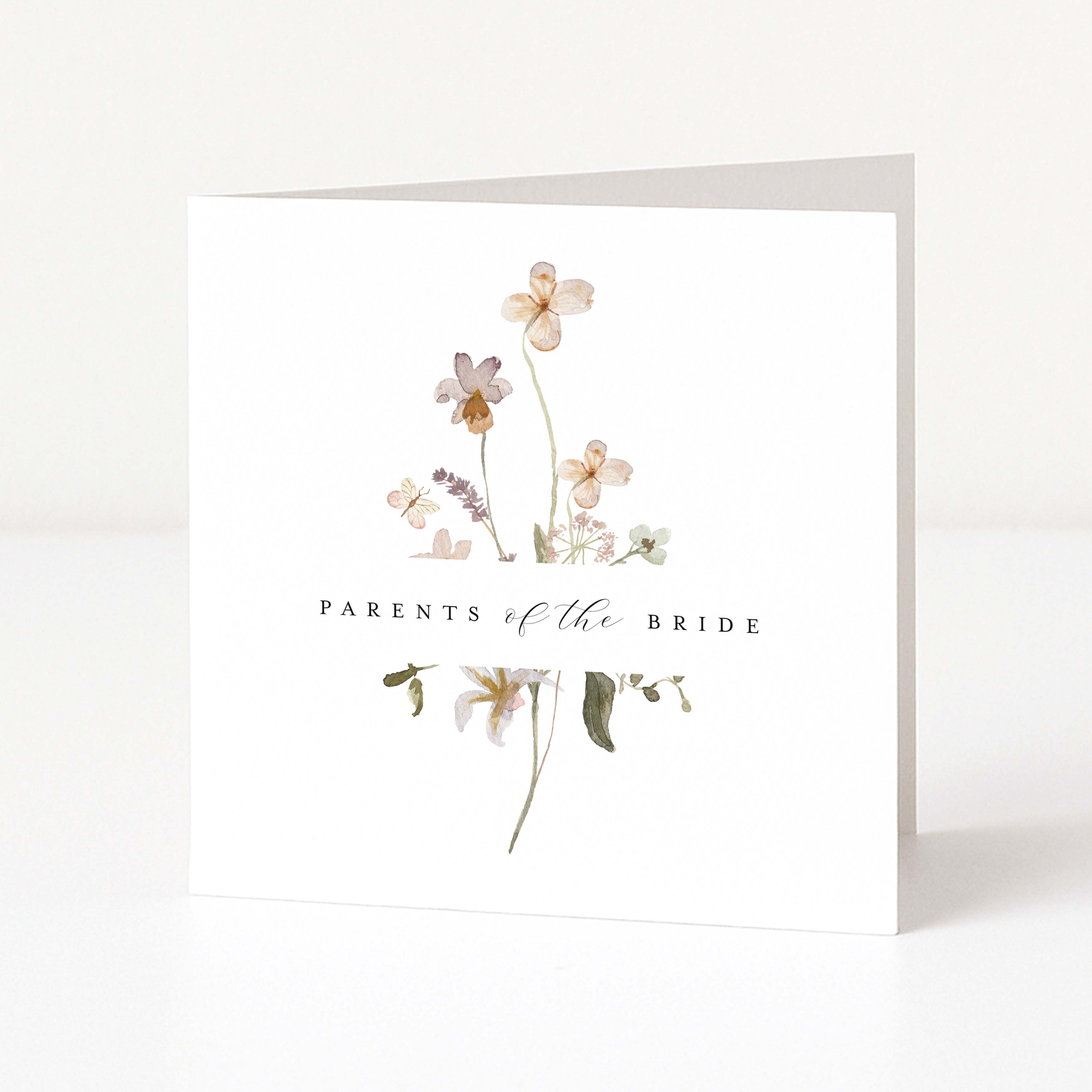 Greeting card with floral design and 'Parents of the Bride' text on a white background