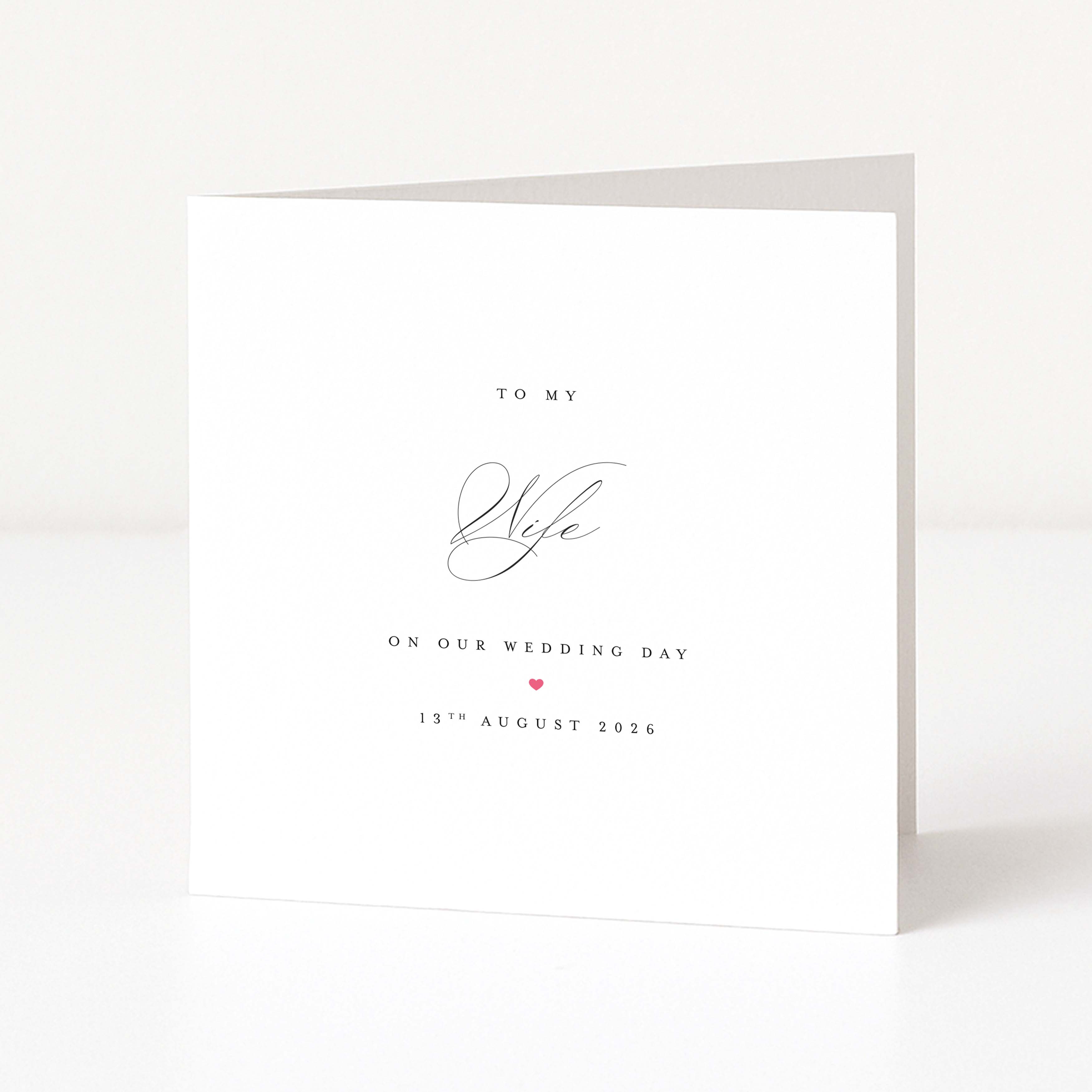 Elegant card for wife on wedding day with personalised date