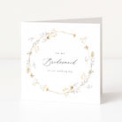 Greeting card with floral design and text 'To my Bridesmaid on our wedding day' on a white background
